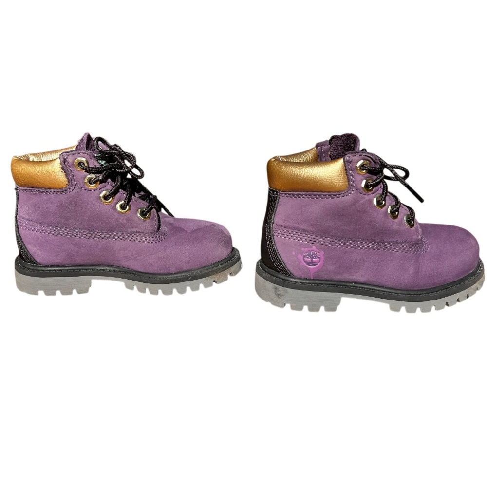 Cute Timberland Toddler Waterproof Boots Gold and dark purple leather Sz:8